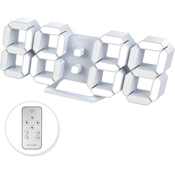 Led Digital Alarm, 3D Wall Clock Desk Auto Dimming 12/24 Hour Date Temperature - Picture 7 of 7